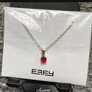 Effy Red Ruby Pendant Necklace CZ on silver plate chain